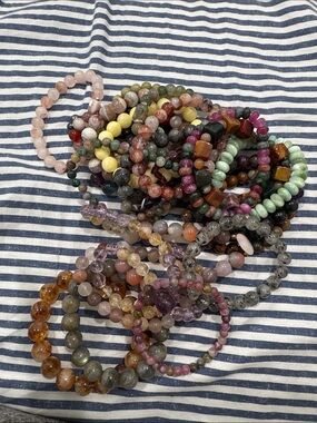Multi-Color Beaded Stretch Bracelet Set for Women - Mixed Gemstone Colors